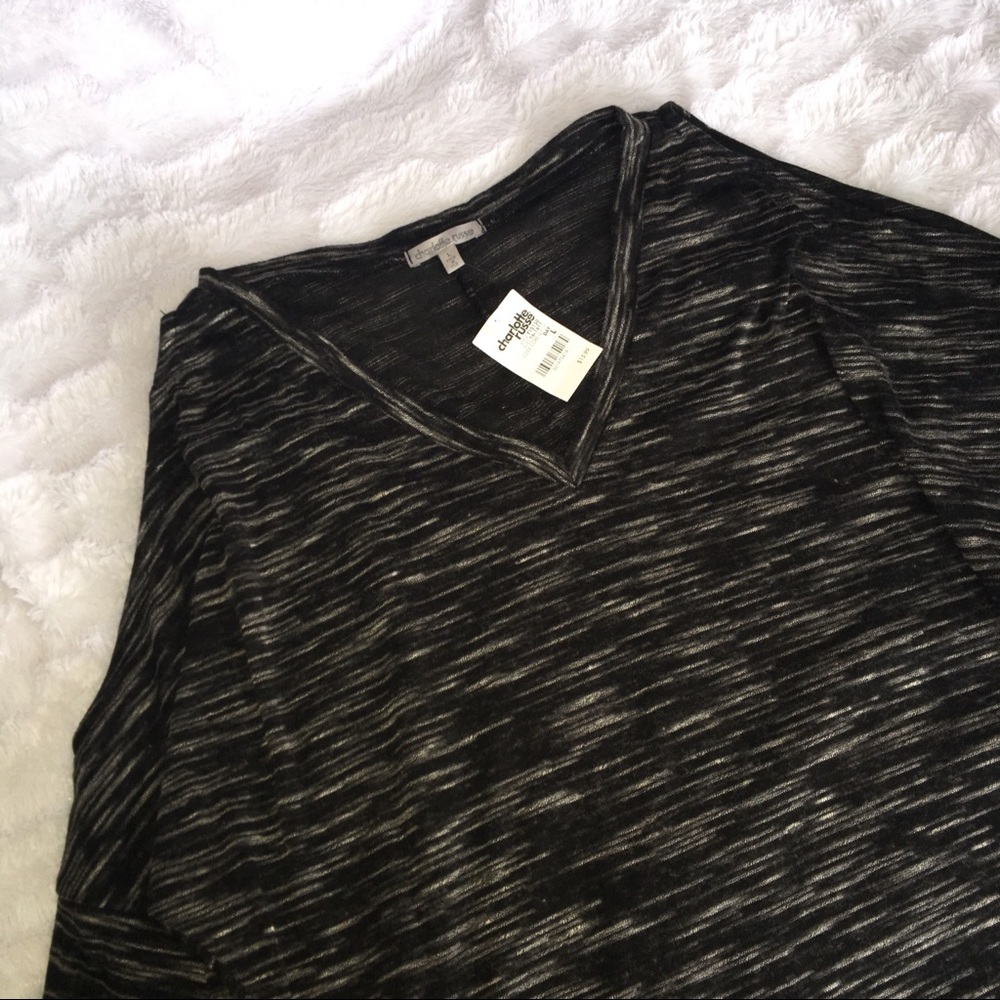 Black Marbled Open Shoulder Top